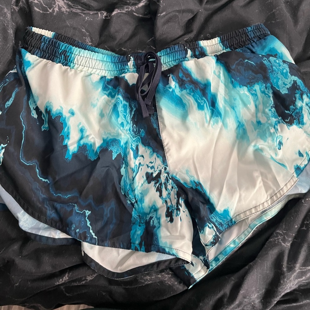 Blue and Black Abstract Swim Shorts